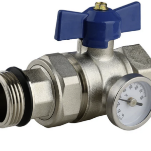 BASTION 1" BALL VALVE WITH TEMP GAUGE SET RED & BLUE (PAIR)