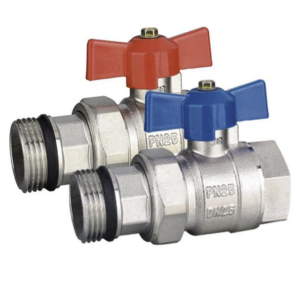 BASTION 1" BALL VALVE SET FOR MANIFOLD BLUE & RED HANDLE (PAIR)
